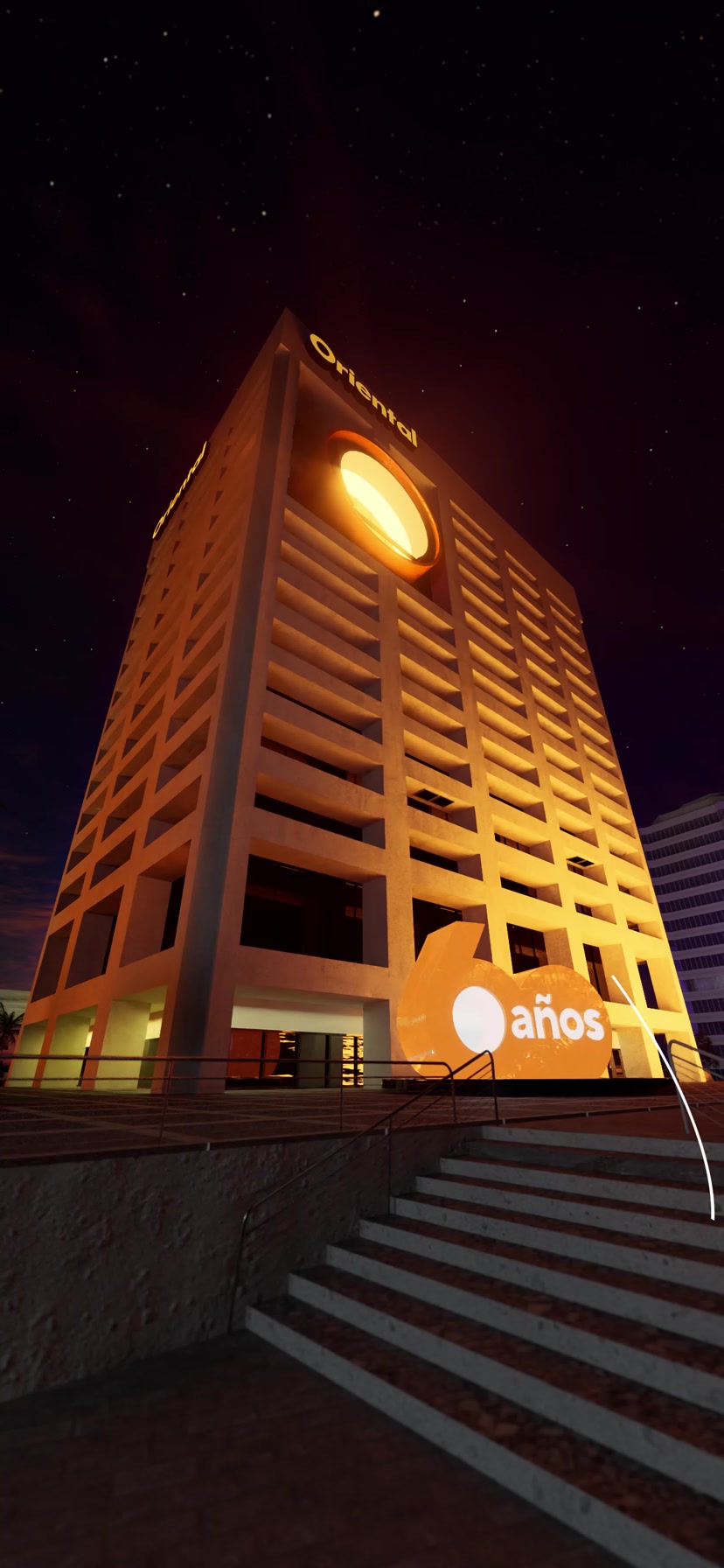 Vista de la torre iluminada